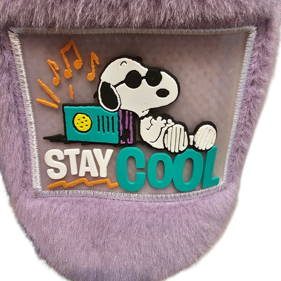 Lavender Plush Snoopy "Stay Cool" Slippers, Sz S/M - Picture 2 of 2